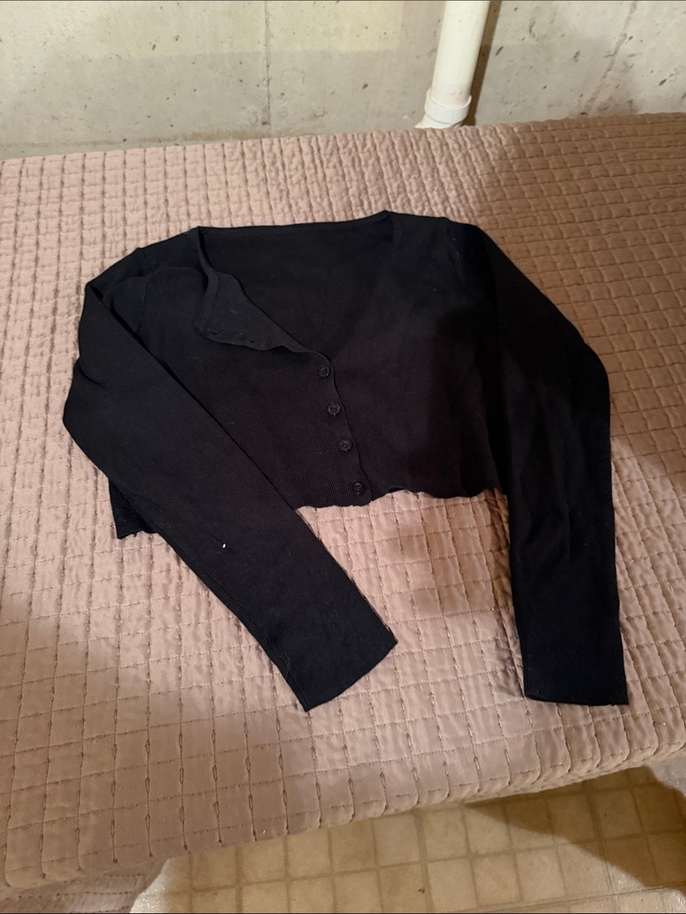 Black Cropped Button-Front Women's Cardigan